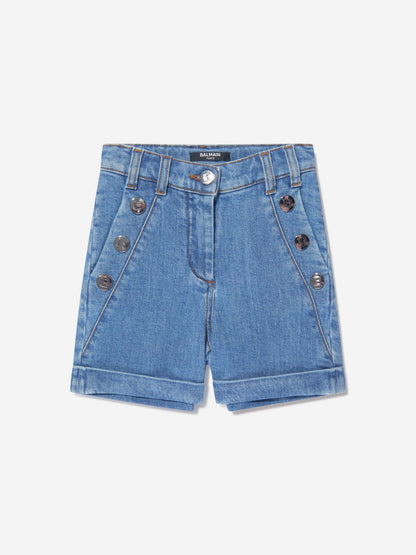 Balmain 女童蓝色牛仔短裤