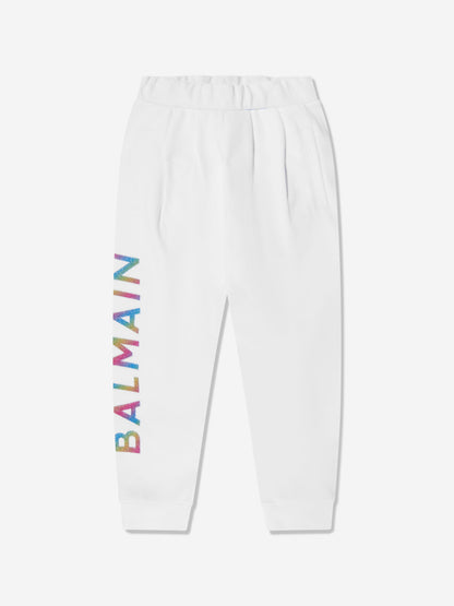 Balmain 女童白色徽标慢跑裤