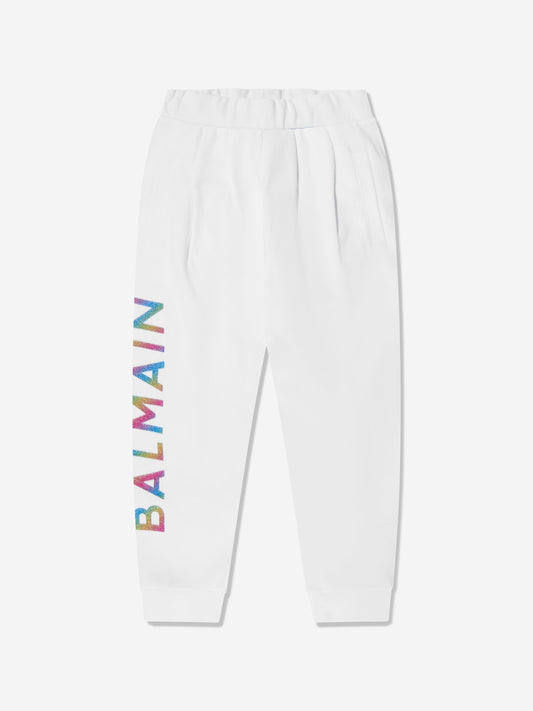 Balmain 女童白色徽标慢跑裤