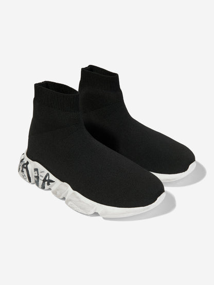 Balenciaga 儿童涂鸦鞋底快速训练鞋 (黑色)