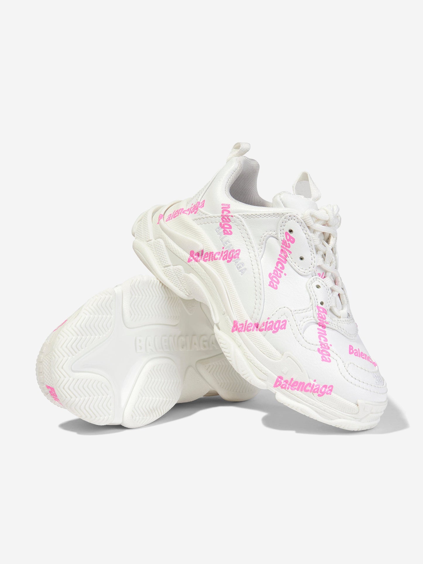 Balenciaga 女童 Triple S Logo 运动鞋（白色）