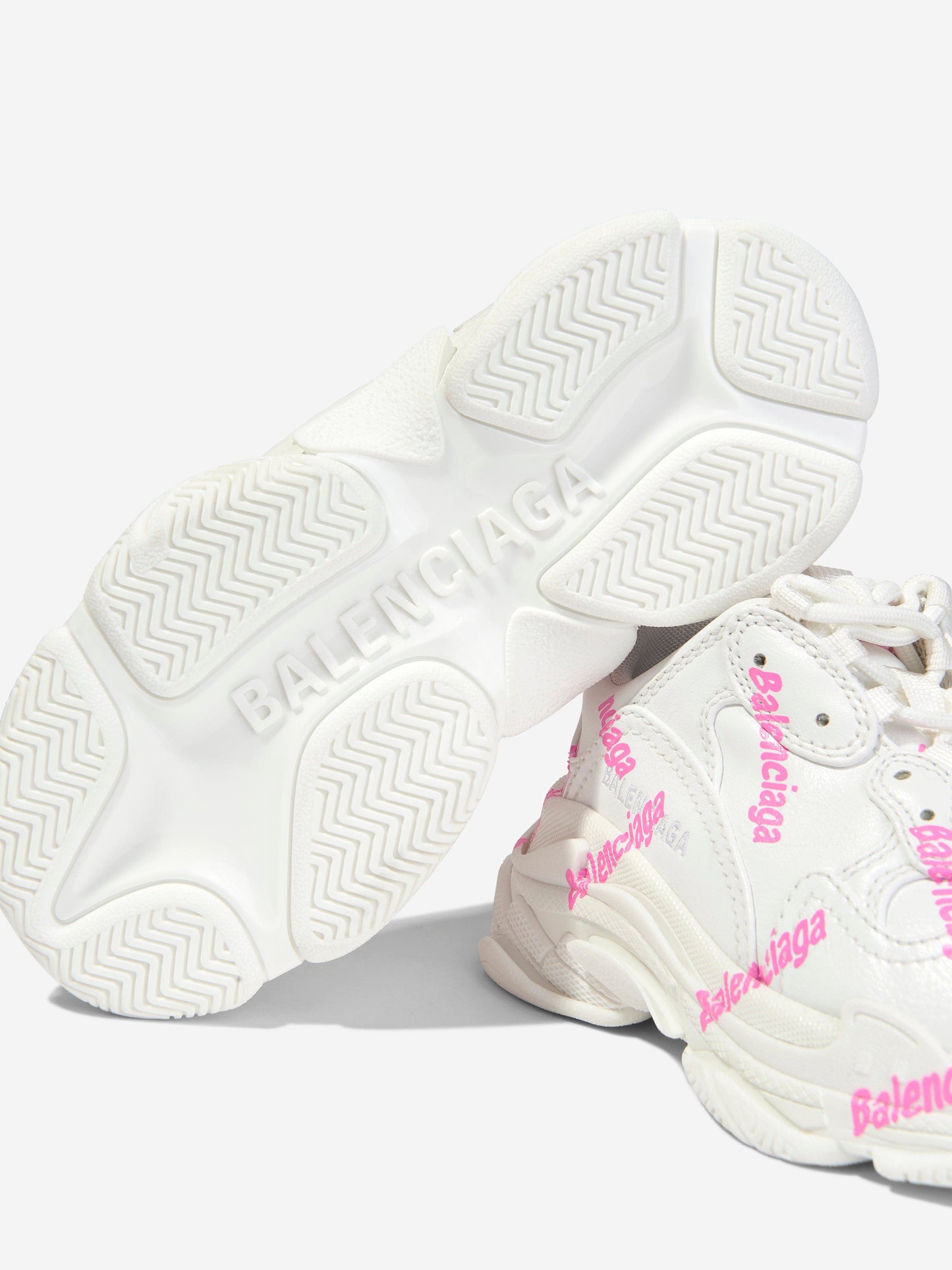 Balenciaga 女童 Triple S Logo 运动鞋（白色）