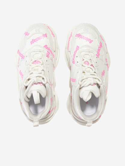 Balenciaga 女童 Triple S Logo 运动鞋（白色）