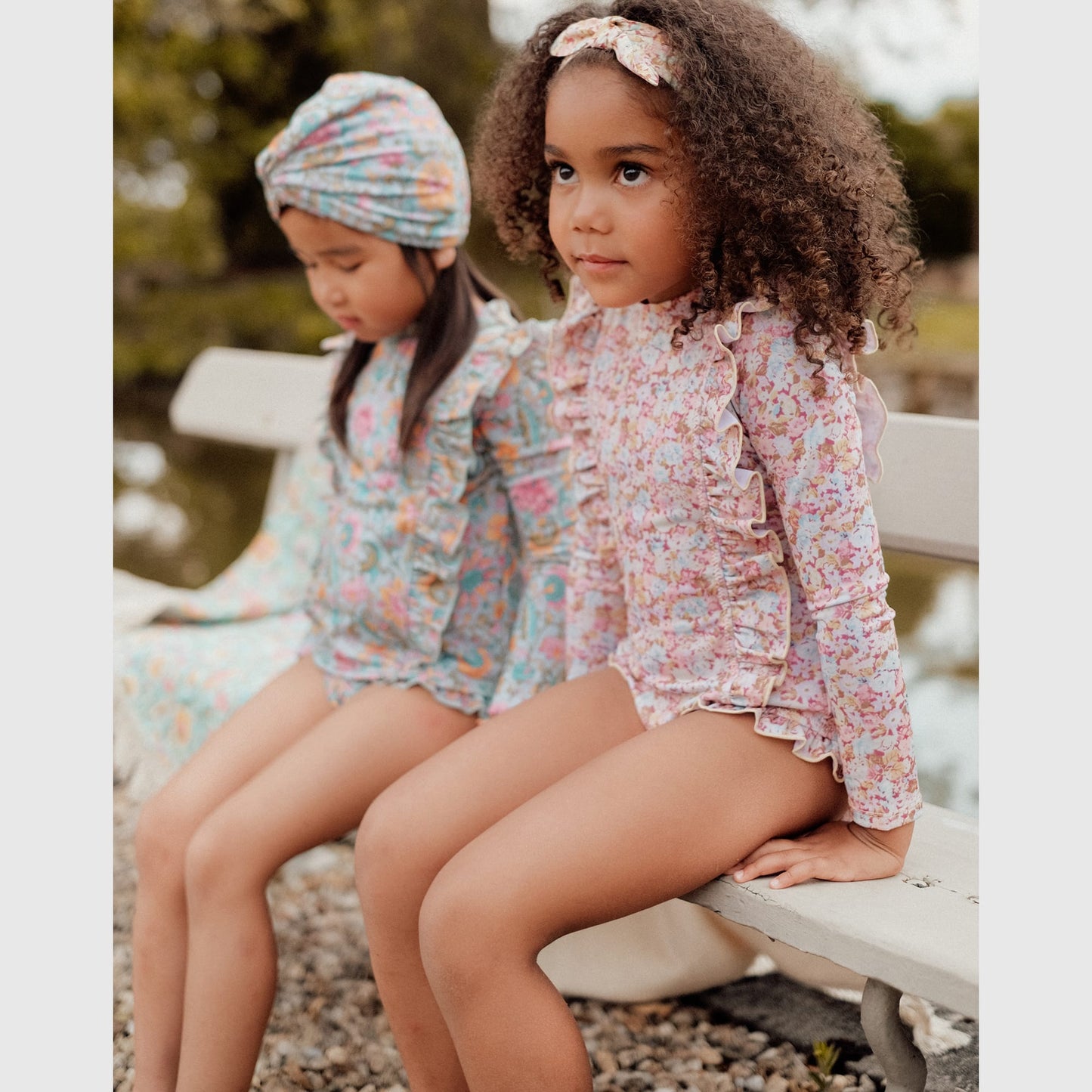 女童粉色碎花泳衣