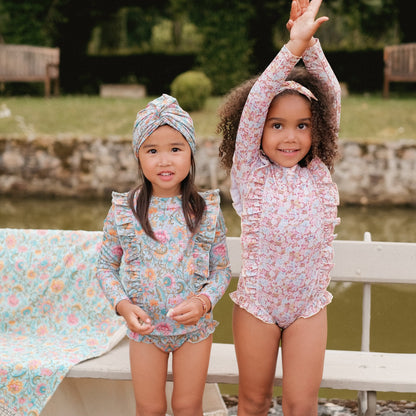 女童粉色碎花泳衣