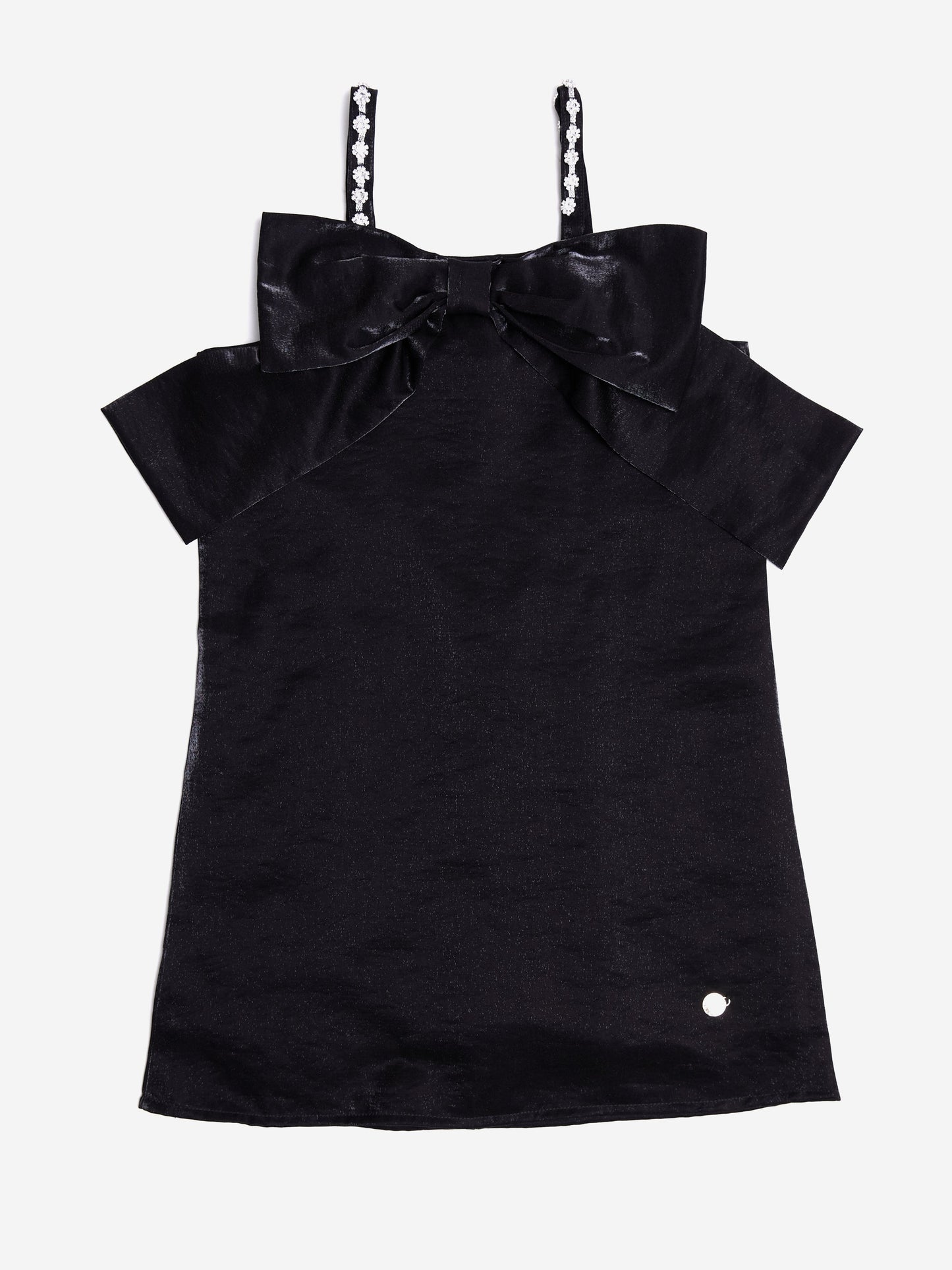 BCBG 女童黑色珠宝吊带塔夫绸连衣裙