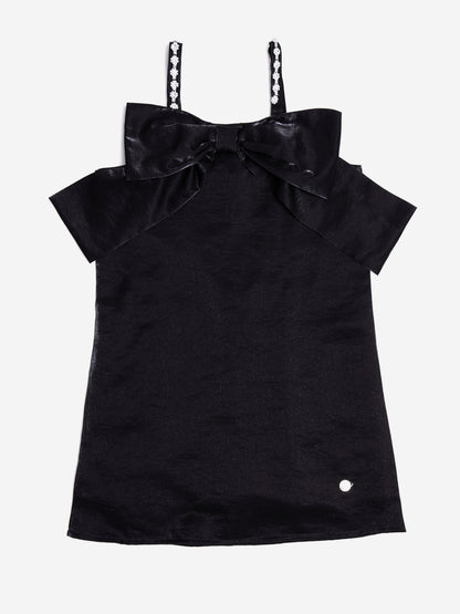 BCBG 女童黑色珠宝吊带塔夫绸连衣裙