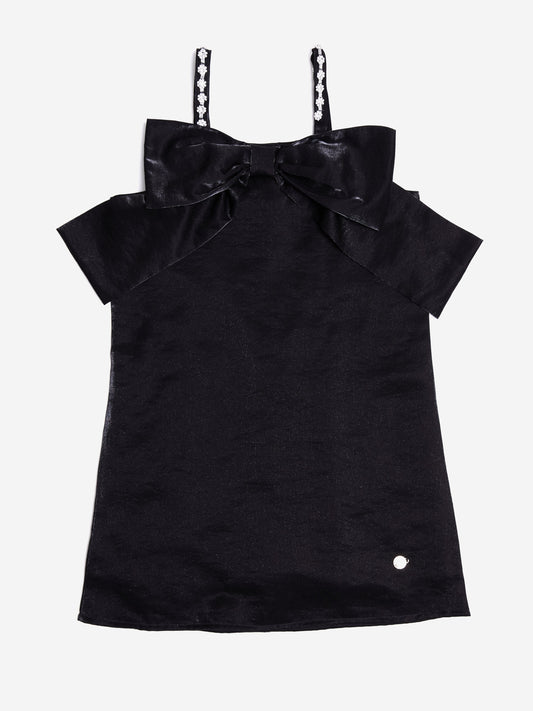 BCBG 女童黑色珠宝吊带塔夫绸连衣裙