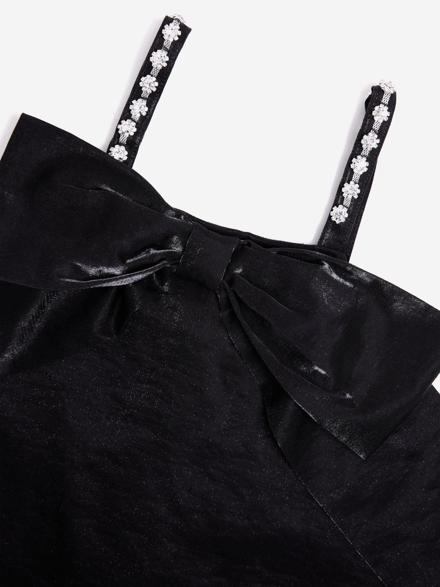 BCBG 女童黑色珠宝吊带塔夫绸连衣裙