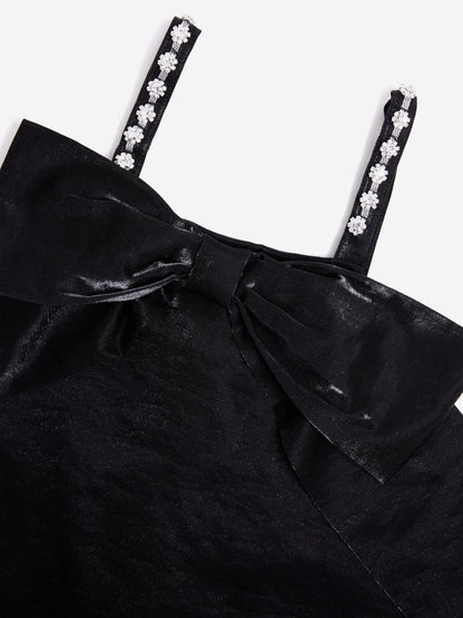 BCBG 女童黑色珠宝吊带塔夫绸连衣裙
