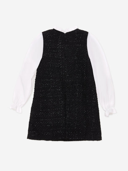 BCBG 女童荷叶边领粗花呢连衣裙（黑色）