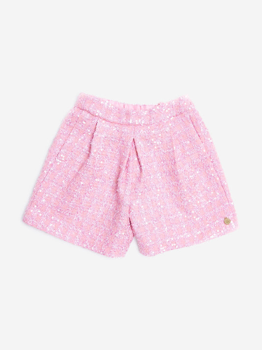 BCBG Girls Tweed Pleated Shorts in Pink