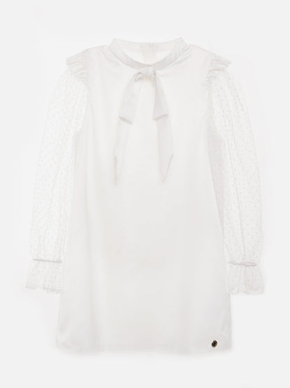 BCBG Girls Flocked Spot Sleeve Dress in White