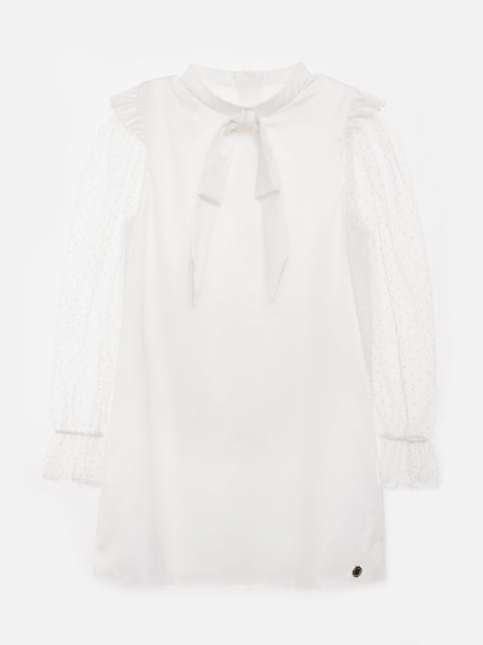 BCBG Girls Flocked Spot Sleeve Dress in White