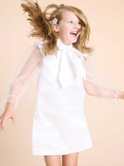 BCBG Girls Flocked Spot Sleeve Dress in White