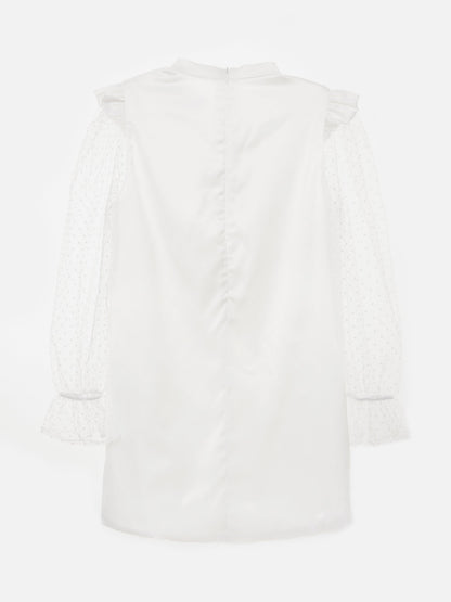 BCBG Girls Flocked Spot Sleeve Dress in White