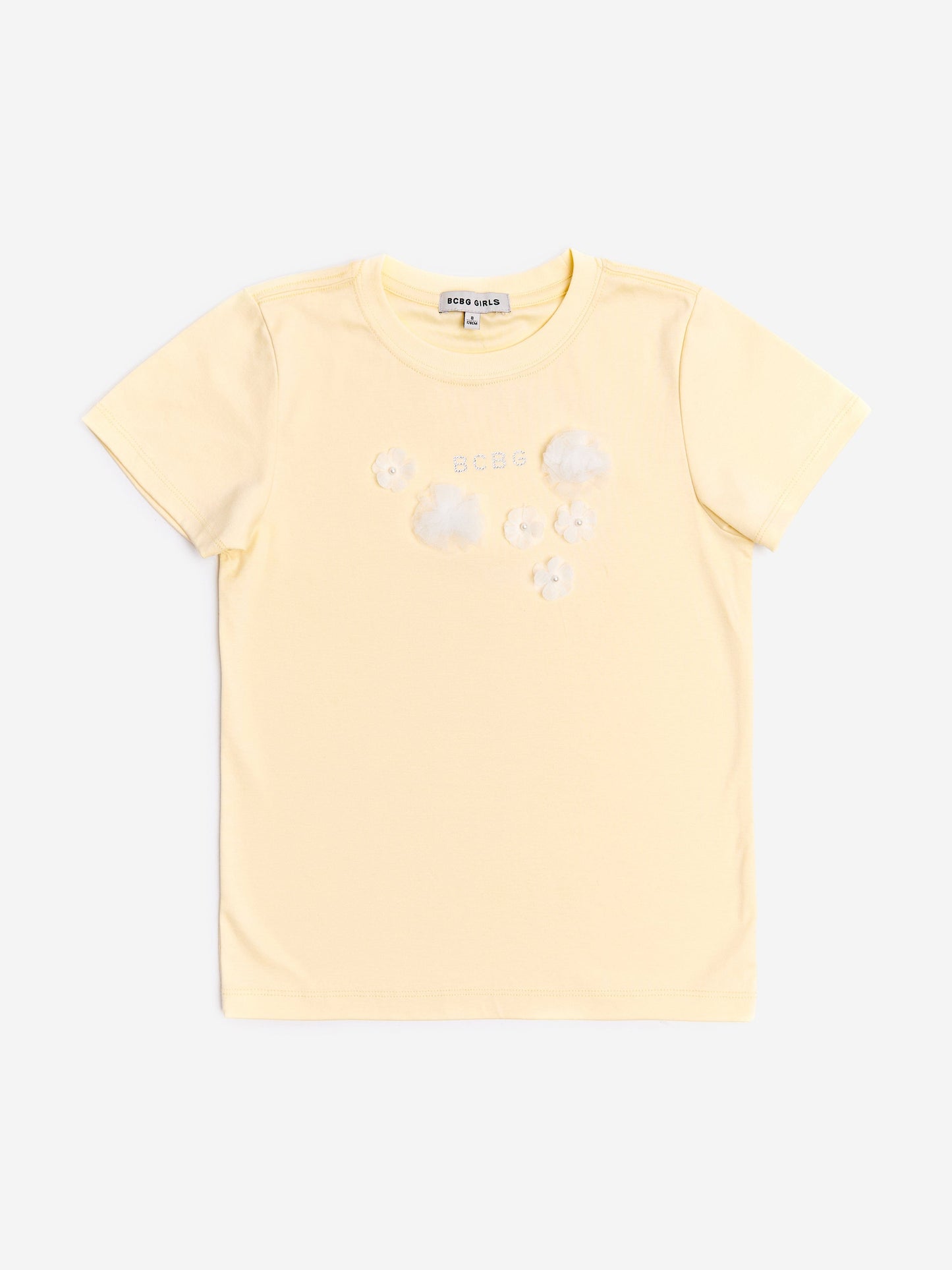 BCBG Girls Diamante Logo 3D Flowers T-Shirt in Yellow