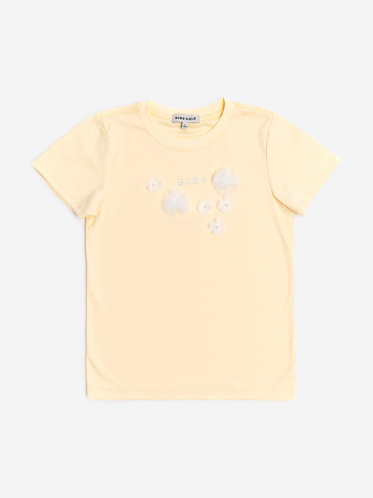 BCBG Girls Diamante Logo 3D Flowers T-Shirt in Yellow
