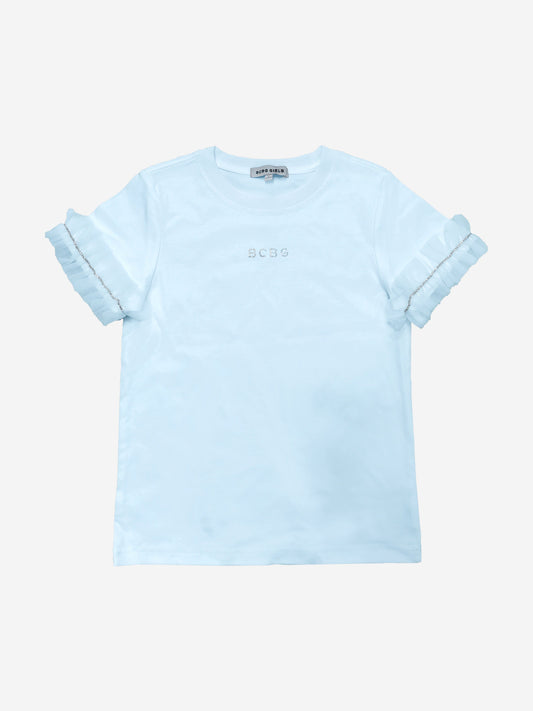Girls Ruffle Sleeve T-Shirt in Blue