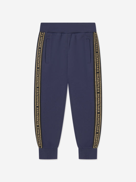 Balmain Boys 海军蓝徽标慢跑裤