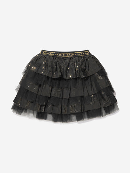 Balmain 女童黑色荷叶边半身裙