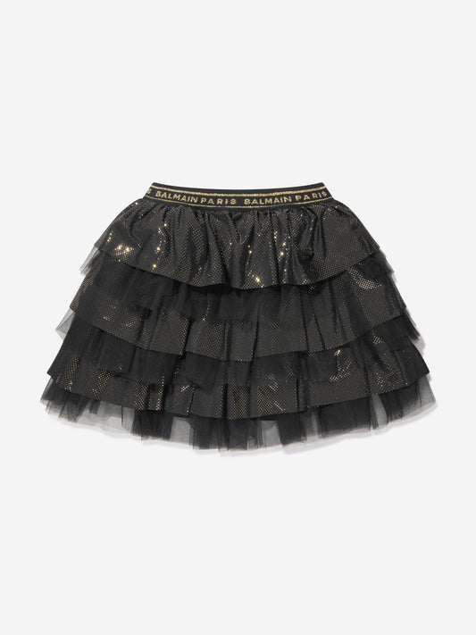 Balmain 女童黑色荷叶边半身裙