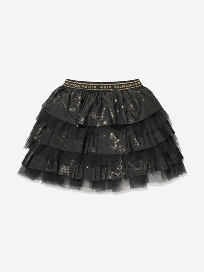Balmain 女童黑色荷叶边半身裙