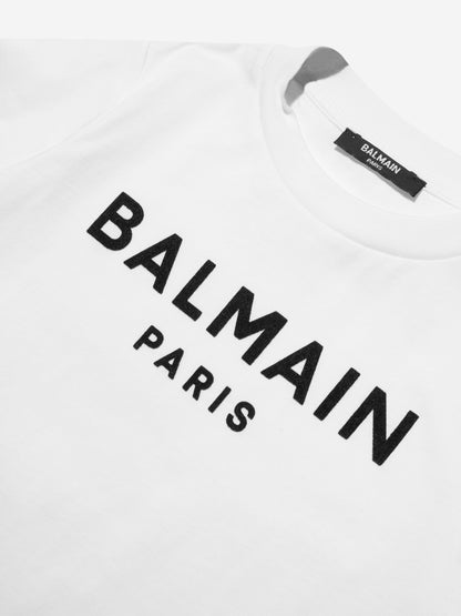 Balmain 男童白色徽标 T 恤