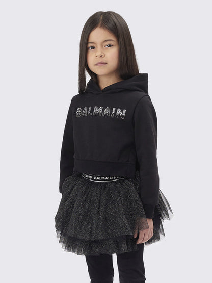 Balmain 女童黑色徽标连帽衫