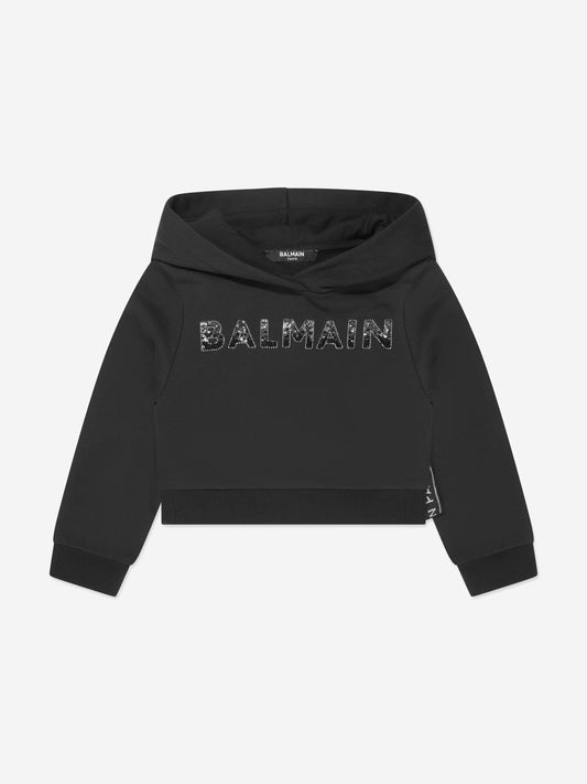 Balmain 女童黑色徽标连帽衫