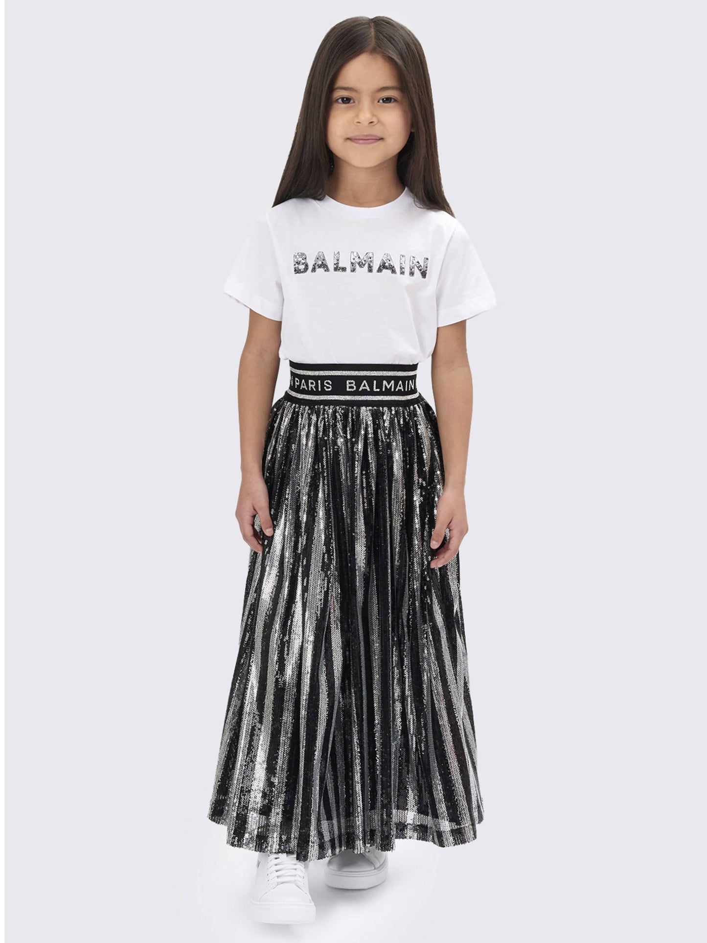 Balmain 女童银色百褶裙