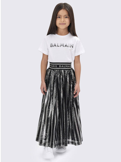 Balmain 女童银色百褶裙