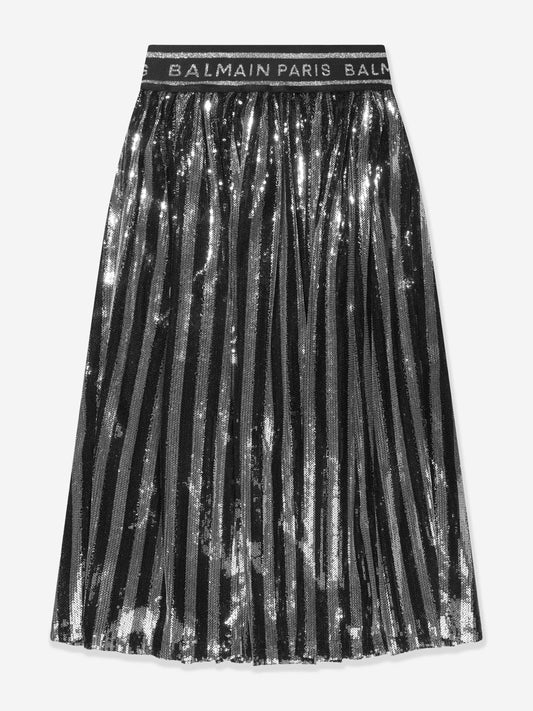 Balmain 女童银色百褶裙