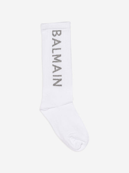 Balmain Kids 白色徽标袜子