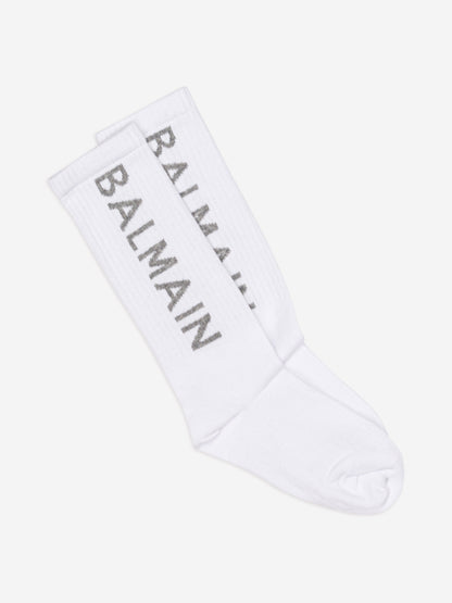 Balmain Kids 白色徽标袜子