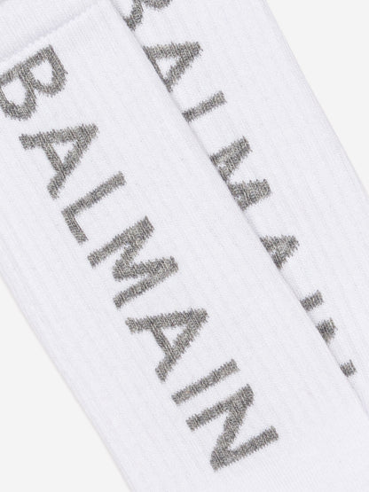 Balmain Kids 白色徽标袜子