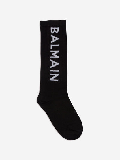 Balmain Kids 徽标袜子（黑色）