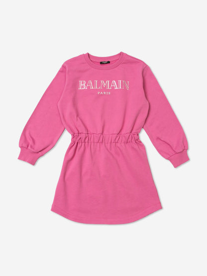 Balmain 女童粉色徽标毛衣裙