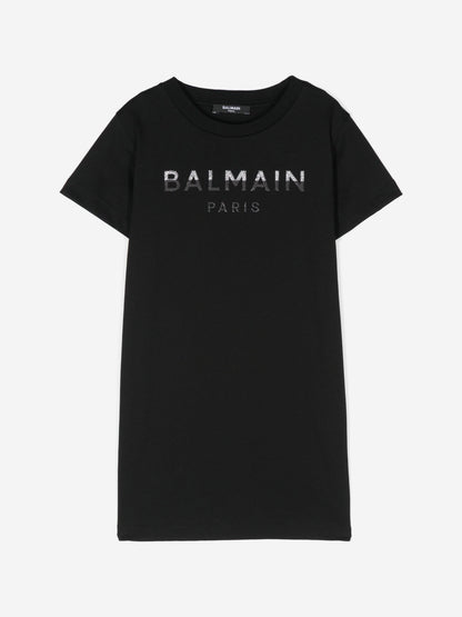 Balmain 女童巴黎徽标黑色针织连衣裙