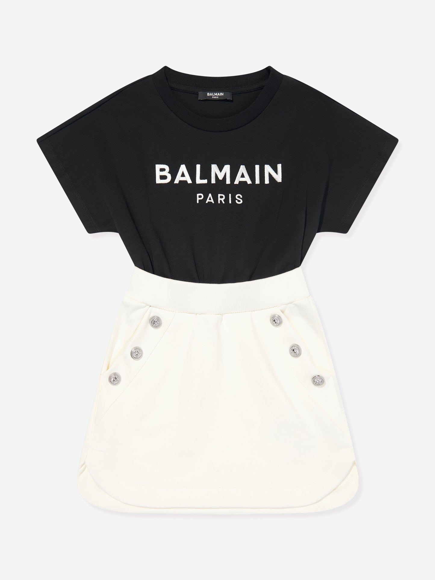 Balmain 女童徽标棉质平纹针织连衣裙（黑色）