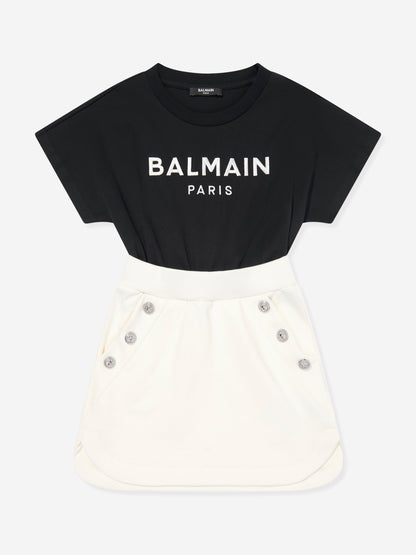 Balmain 女童徽标棉质平纹针织连衣裙（黑色）