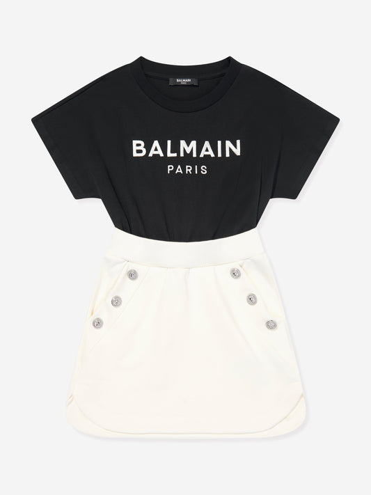 Balmain 女童徽标棉质平纹针织连衣裙（黑色）