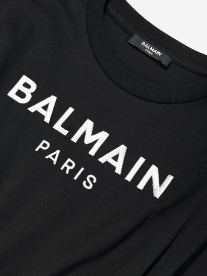 Balmain 女童徽标棉质平纹针织连衣裙（黑色）