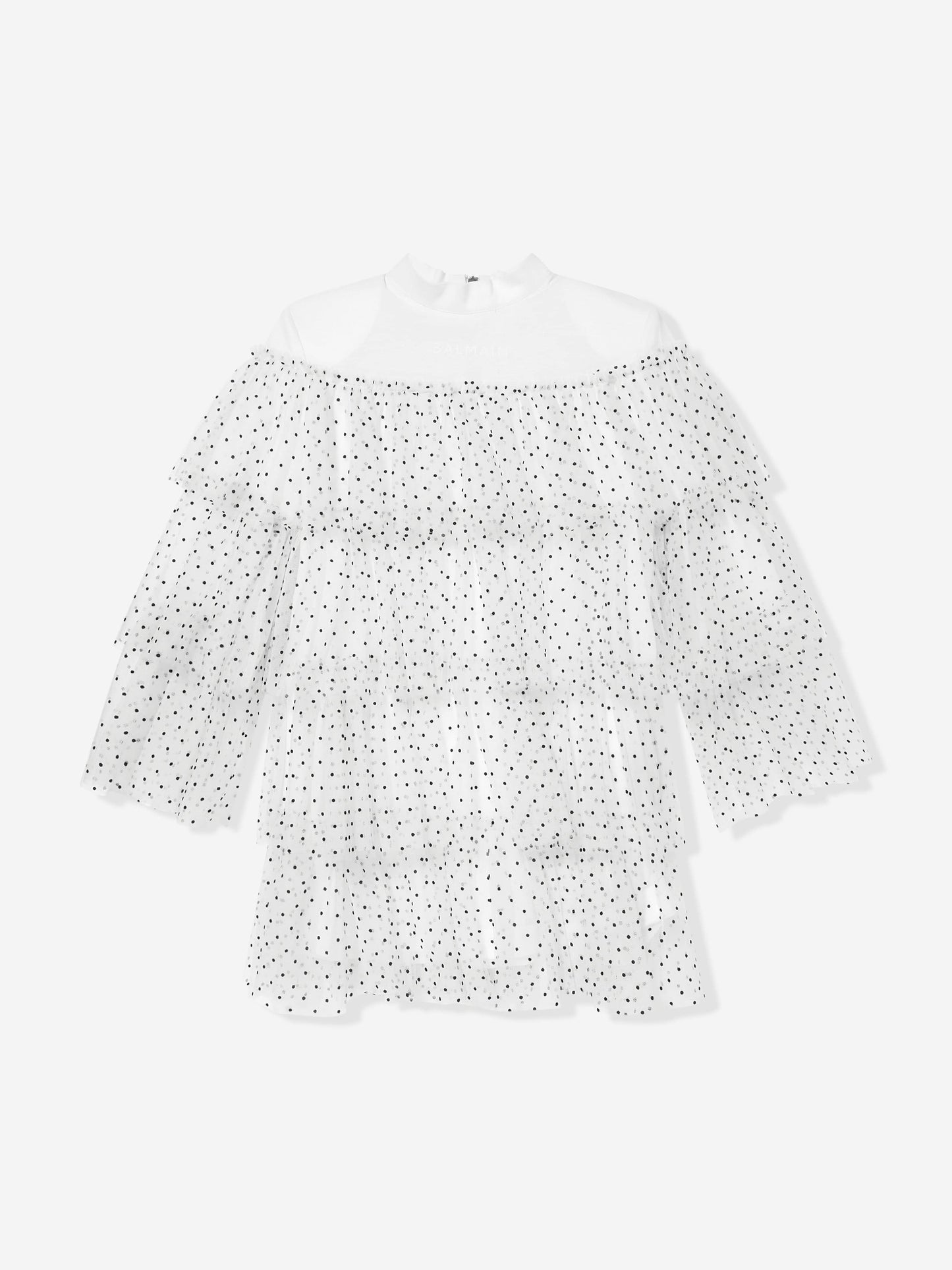 Balmain 女童白色分层薄纱连衣裙