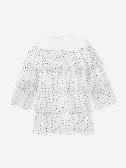 Balmain 女童白色分层薄纱连衣裙