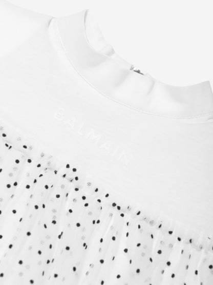 Balmain 女童白色分层薄纱连衣裙