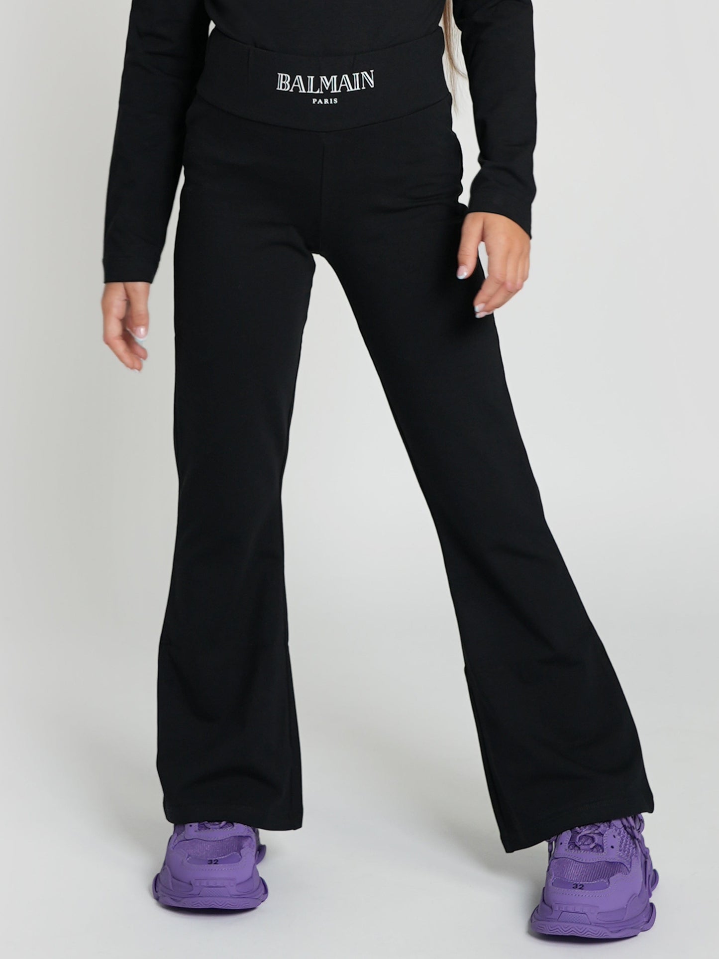 Balmain 女童喇叭形徽标紧身裤（黑色）