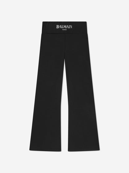 Balmain 女童喇叭形徽标紧身裤（黑色）