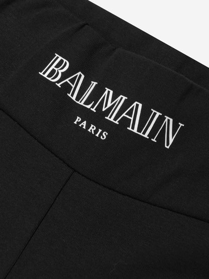Balmain 女童喇叭形徽标紧身裤（黑色）