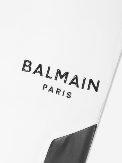 Balmain 男童白色徽标慢跑裤